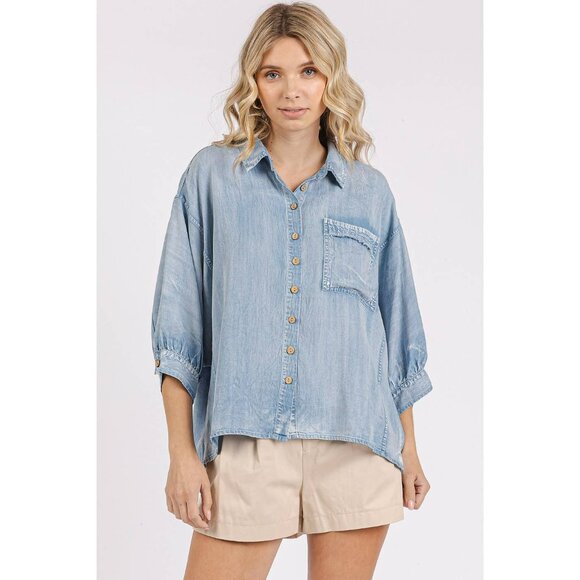 NWT: Mittoshop Tencel Chambray Button Down Shirt - Picture 2 of 8
